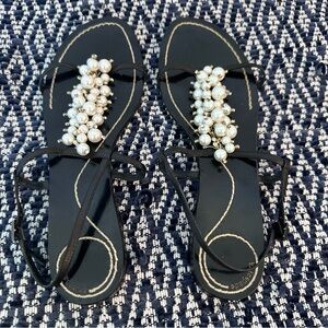 Kate Spade Black Sandals with Pearl Accents